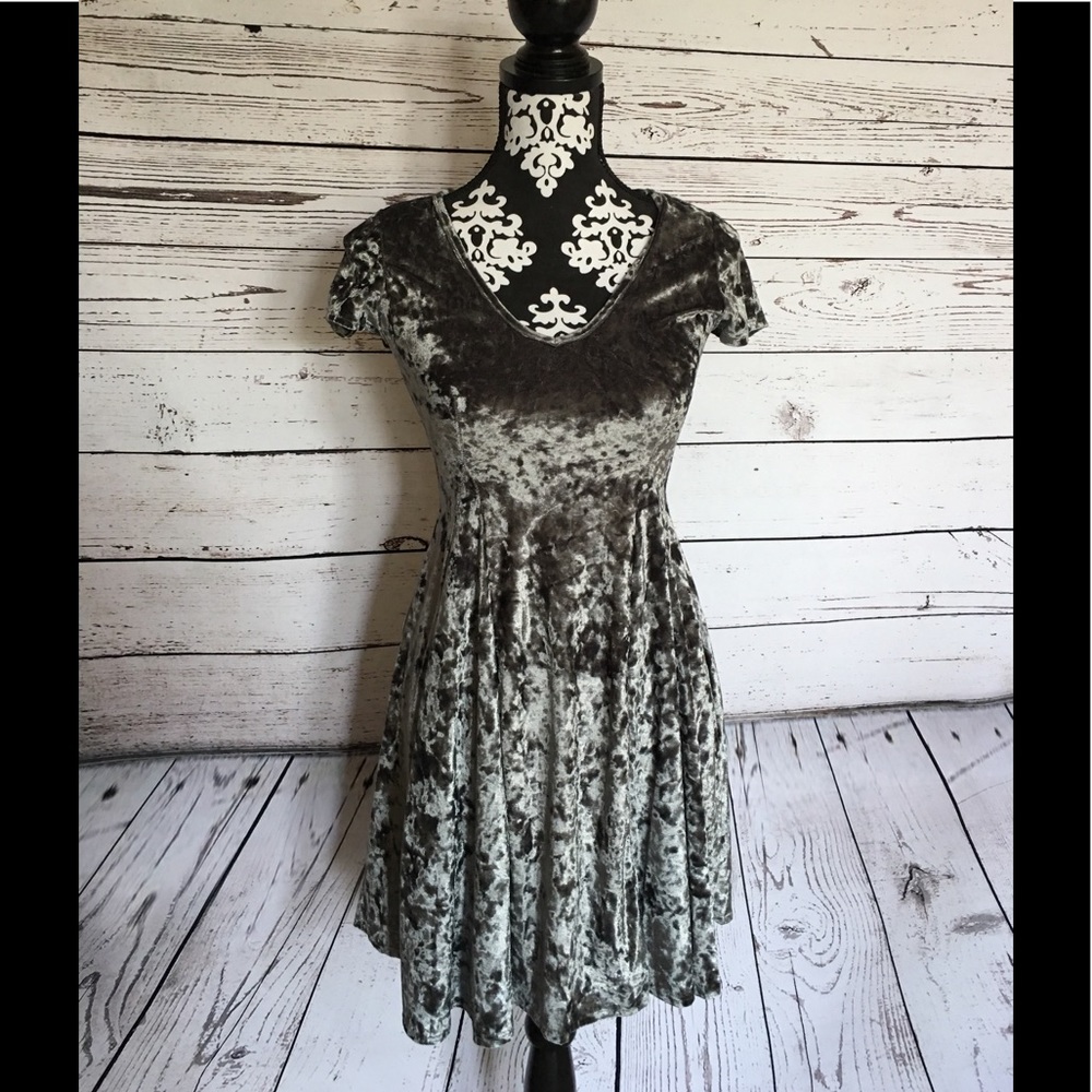 Gray Crushed velvet skater dress